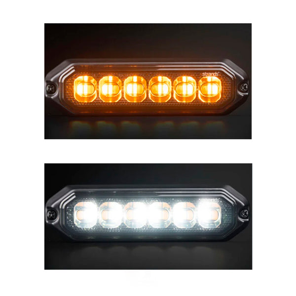 PILOTO STRANDS AHUMADO ESTROBOSCOPICO DUAL BLANCO/AMBAR 6 LED — Talleres Jaula