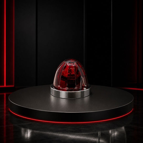 Watermelon rojo Omnius 85MM apagado sobre podium negro — render producto en reposo